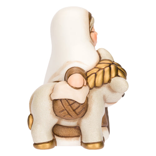 Nonna con asino in ceramica Presepe Classico, Bianco