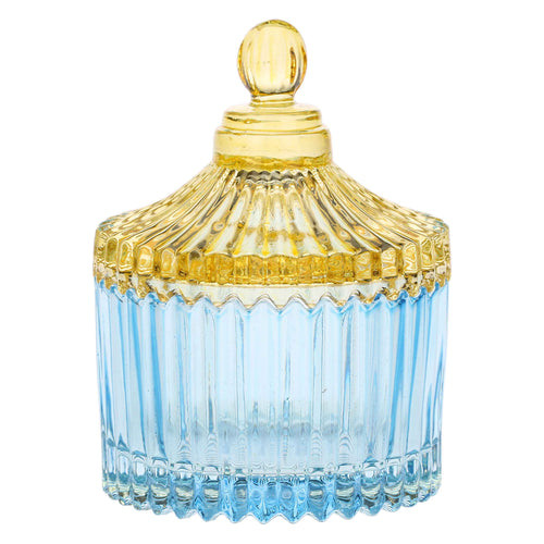 Contenitore in vetro piccolo, blu e giallo