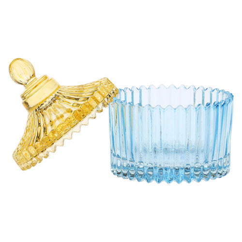 Contenitore in vetro piccolo, blu e giallo