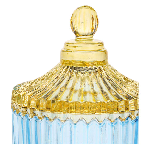 Contenitore in vetro piccolo, blu e giallo