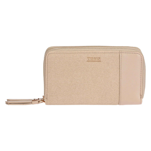 Portafoglio con doppia zip, taupe