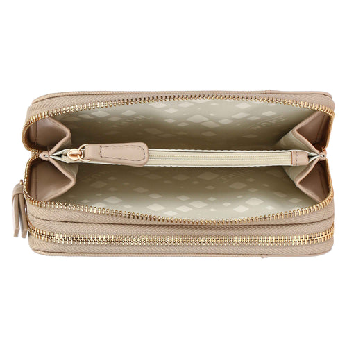 Portafoglio con doppia zip, taupe