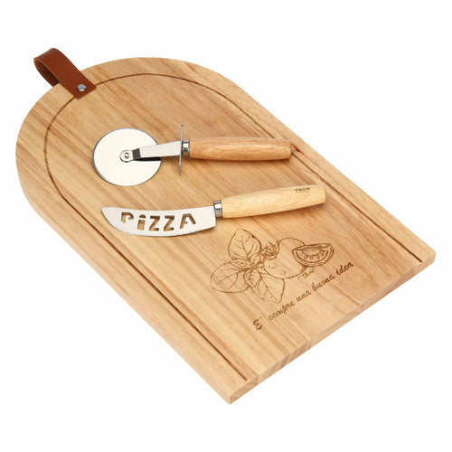 Set tagliere in legno e 2 taglia pizza Acqua e Farina