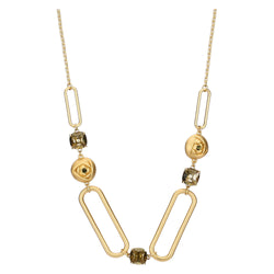 Collana con anelli ovali e cristalli verdi