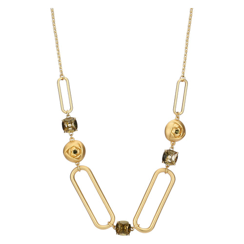 Collana con anelli ovali e cristalli verdi
