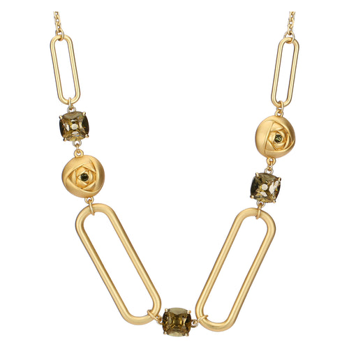 Collana con anelli ovali e cristalli verdi