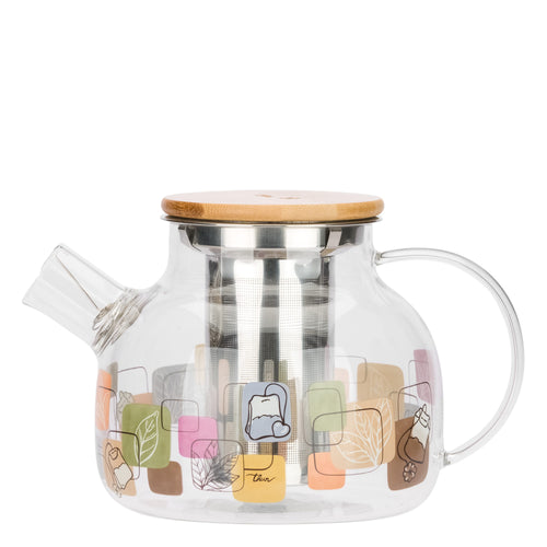 Teiera in vetro con filtro e manico effetto bamboo
