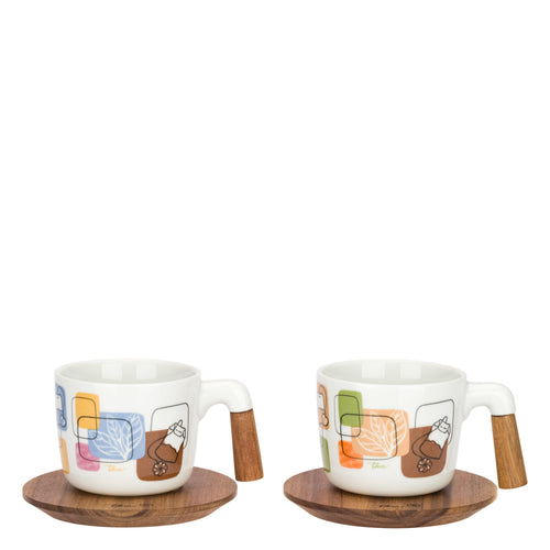 Set 2 tazze da tè con piattino in acacia