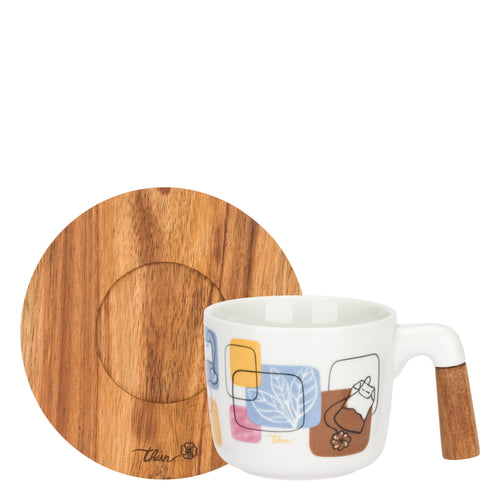 Set 2 tazze da tè con piattino in acacia