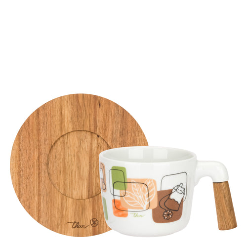 Set 2 tazze da tè con piattino in acacia