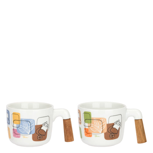 Set 2 tazze da tè con piattino in acacia