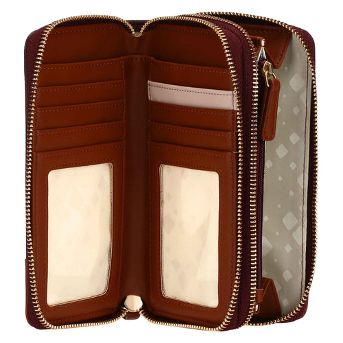 Portafoglio con doppia zip, viola/marrone
