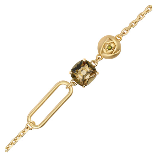 Bracciale con anello ovale e cristallo verde