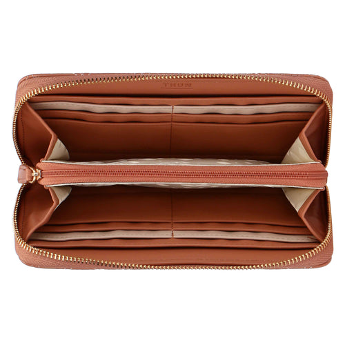 Portafoglio trapuntato con zip, moka