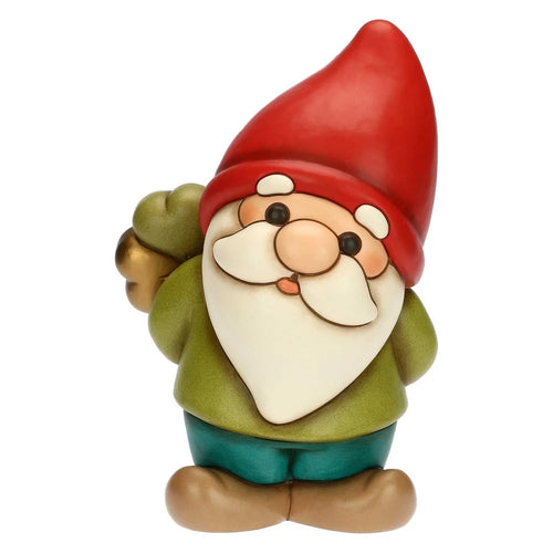 Gnomo Oliver con quadrifoglio portafortuna in ceramica Inverno Incantato, maxi