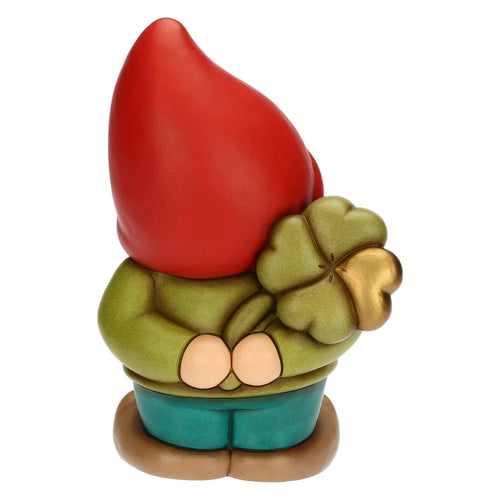 Gnomo Oliver con quadrifoglio portafortuna in ceramica Inverno Incantato, maxi