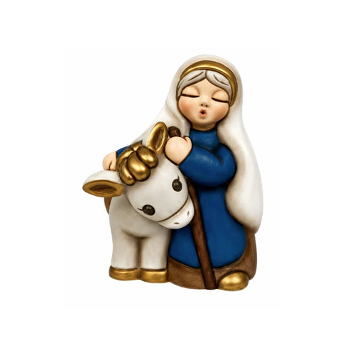 Nonna con asino in ceramica Presepe Classico, Blu