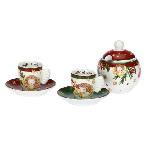 Set 2 tazzine espresso e zuccheriera in porcellana Sorprese di Natale
