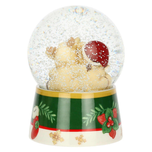 Boule de neige con Teddy e Renna Robin con arcobaleno in resina, ceramica e vetro Desideri di Natale, grande - THUN S3367P00