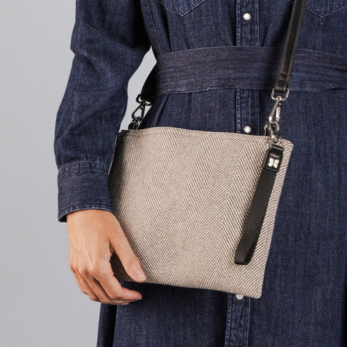 Borsa tracolla neoprene, grigio tweed