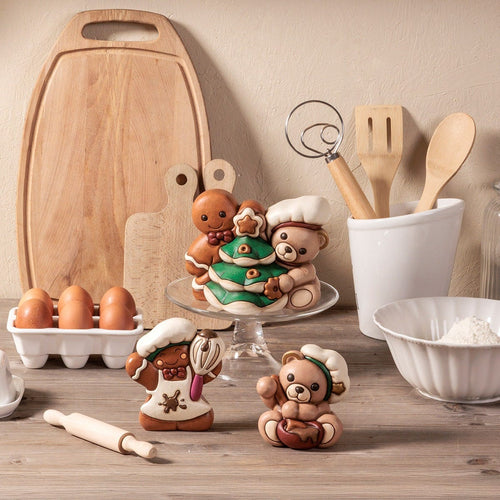 Coppia Teddy e omino di pan di zenzero Pepi in ceramica