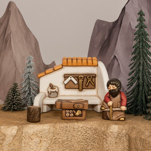 Set tavolo falegnameria in ceramica Presepe Classico