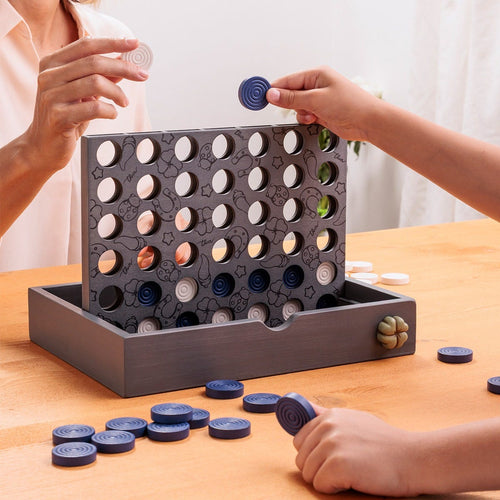 Gioco "Unisci 4" in legno e ceramica
