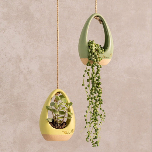 Cachepot in ceramica Incanto di Primavera con corda, verde