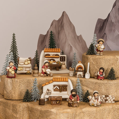 Set 3 pezzi fornaio in ceramica Presepe Classico