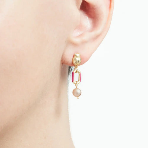 Orecchini chunky con coccinella e perla