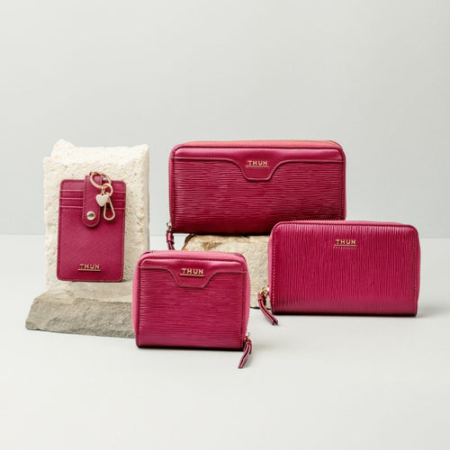 Portafoglio con chiusura zip in ecopelle, cherry