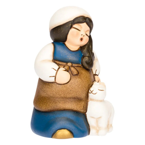 Donna in dolce attesa in ceramica Presepe Classico, Blu
