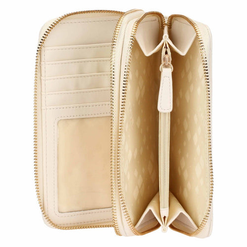 Portafoglio con doppia zip matelassé, burro