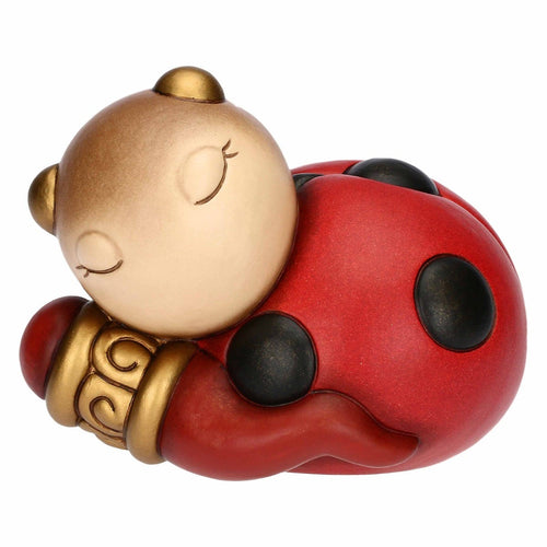 Coccinella Ella con cornetto portafortuna in ceramica, grande