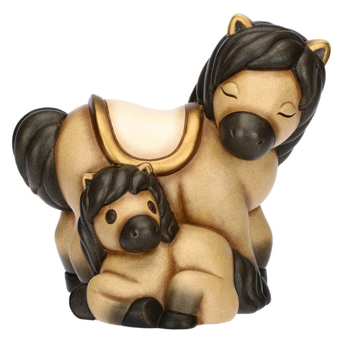 Coppia cavallo Isabella con cucciolo in ceramica