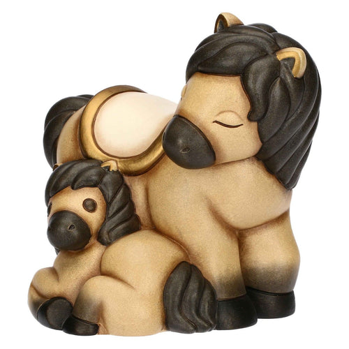 Coppia cavallo Isabella con cucciolo in ceramica