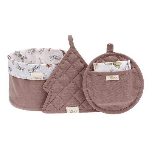 Set cestino portapane, 2 presine e canovaccio Artemis, beige