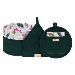 Set cestino portapane, 2 presine e canovaccio Artemis, verde