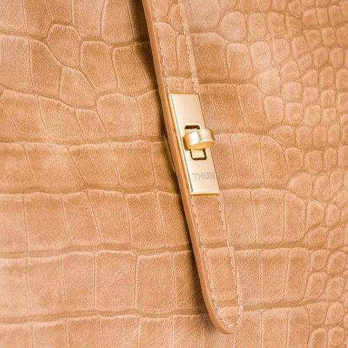 Borsa a spalla con stampa rettile, beige