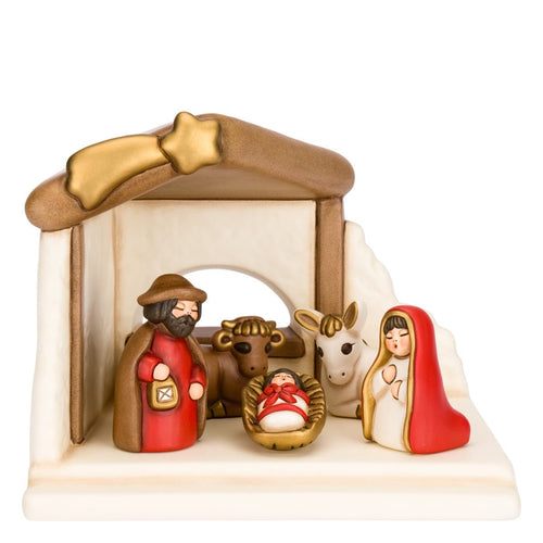 Set capanna, Sacra Famiglia, bue e asinello, rosso