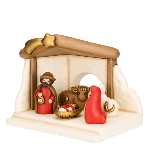 Set capanna, Sacra Famiglia, bue e asinello, rosso