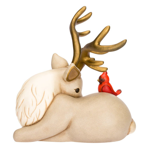 Cervo Otello con cardinale rosso in ceramica, maxi