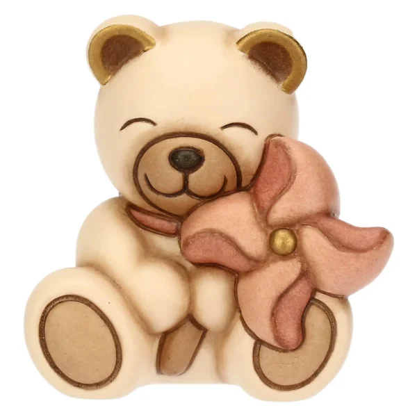 Teddy in ceramica con girandola rosa